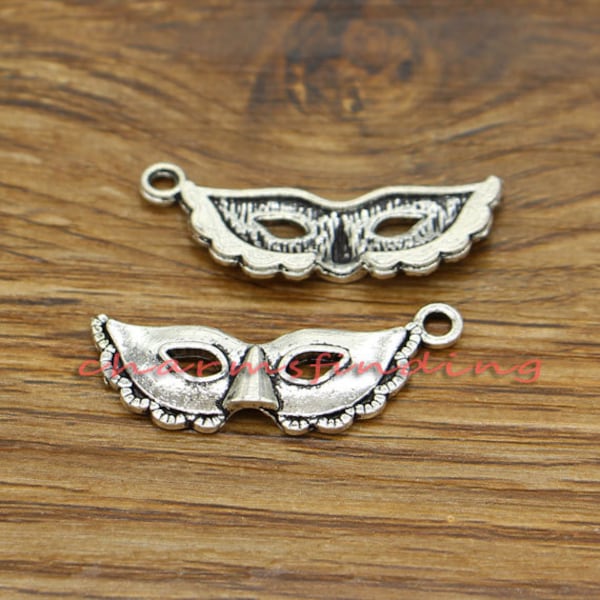 20pcs Mask Charms Masquerade Charms Antique Silver Tone 31x10mm cf0063