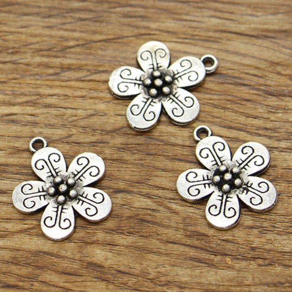 30pcs Flower Flowers Charms Garden Charms Antique Silver Tone 17x19mm cf2243