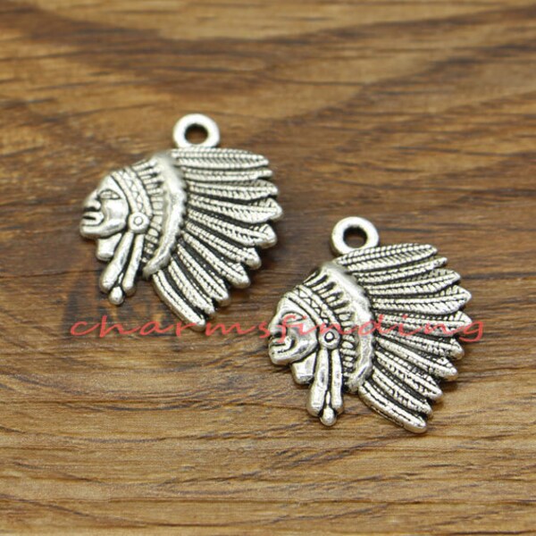 20pcs Indian Charm Native Charms Native Charm Antique Silver Tone 21x19mm cf0538