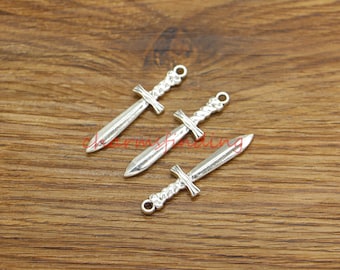 15 pcs Pendentifs Breloques Épée Fournitures De Bricolage Ton Argent Antique 40x11mm cf5129