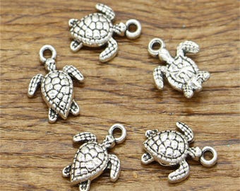 50pcs Turtle Charms Tortoise Charms Animal Charms Antique Silver Tone 17x12mm cf2310