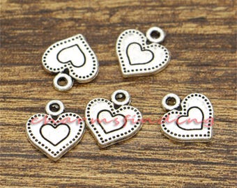 50pcs Heart Charm Double Heart Charm Valentine Charms Antique Silver Tone 12x14mm cf2411