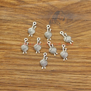 50pcs Yarn Charms Knitting Needle Charms Ball of Yarn Crocheting Charms Antique Silver Tone 7x16mm cf4888