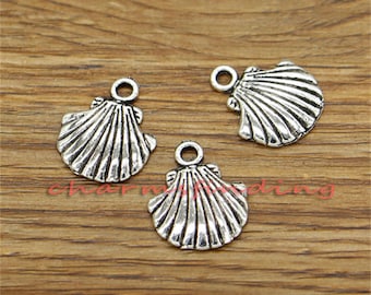 30pcs Shell Charms Beach Charm Classic Shape Antique Silver Tone 15x18mm cf3416