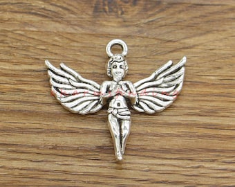 3pcs Gran Niño Ángel Charms Colgante Fairy Charm Antique Silver Tone 45x40mm cf4294