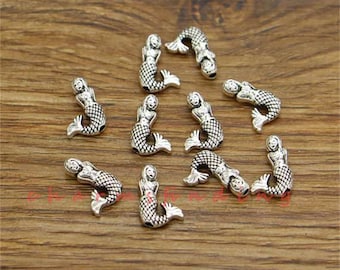 50pcs Small Mini Mermaid Beads Spacers Antique Silver Tone 13x9x4mm 1mm hole cf3825