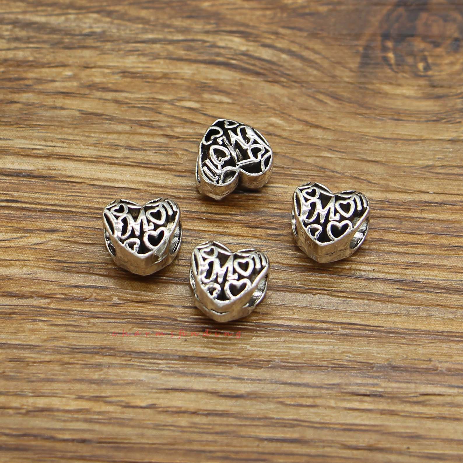 20pcs Silver Metal Heart Beads Large Hole European Bead Etsy