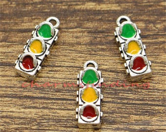 10pz Ciondoli Semaforo Smalto Ciondoli Colorati Argento Antico 8 x 20 mm cf2802