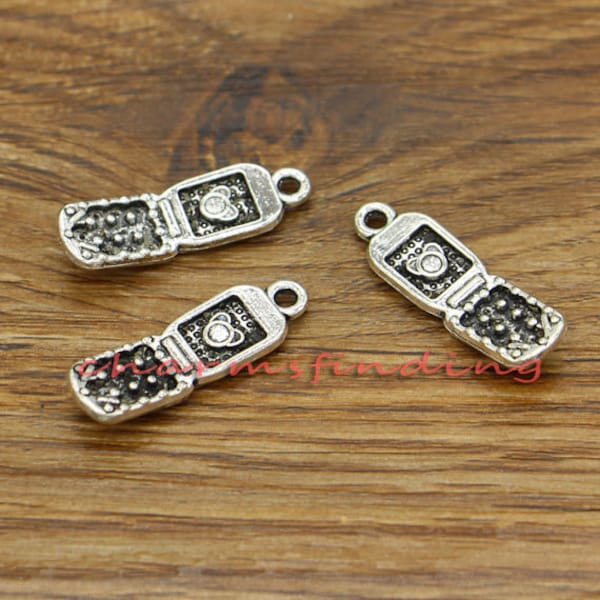 20pcs Cell Phone Charms Antique Silver Tone 27x9mm cf1924