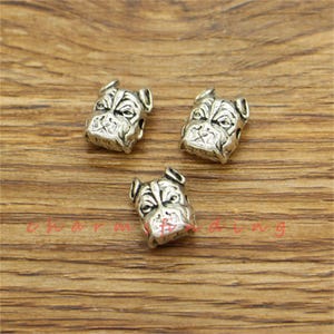 10 Stück Hundekopf Perlen Spacer Charms Tier Bulldogge Kopf Charme 3D Antik Silber Ton 10x13x8mm 1mm-1.5mm Loch 36333