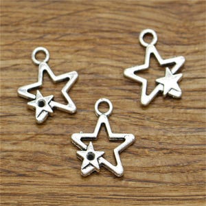 20pcs Star Charms Antique Silver Tone Double Stars 2 Sided Charm 19x23mm cf1828
