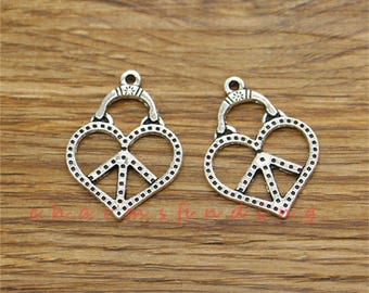 20pcs Peace Sign Heart Charms Antique Silver Tone 22x29mm cf3598
