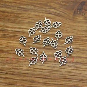100/200/300pcs Clover Charm Good Luck 4 Leaf Clover Charm Antique Silver Tone 6x10mm cf3766