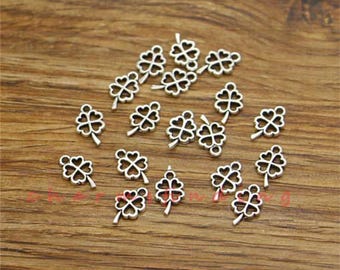 100/200/300pcs Clover Charm Good Luck 4 Leaf Clover Charm Antique Silver Tone 6x10mm cf3766