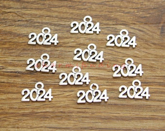 50/100pcs 2024 Charms New Year Charms Graduation Charms Antique Silver Tone 14x9mm cf4657