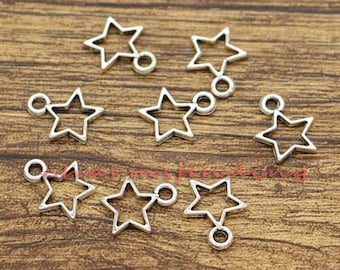 100pcs Open Star Charms Double Sided Charms Bulk Charms Antique Silver Tone 11x13mm cf0765