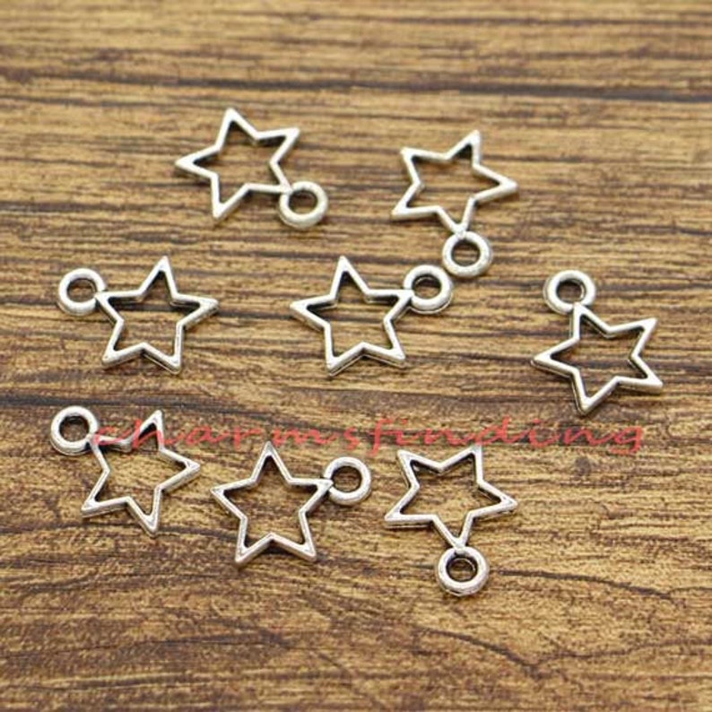 100pcs Open Star Charms Double Sided Charms Bulk Charms Antique Silver Tone 11x13mm cf0765