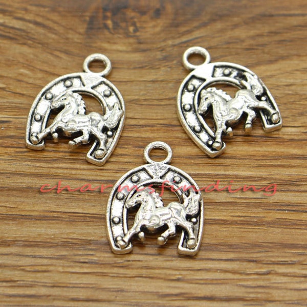 20pcs Horse and Horseshoe Charms Antique Silver Tone 18x23mm cf1847