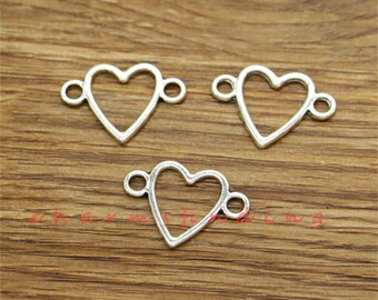 50pcs Heart Connectors Charms Antique Silver Tone 16x24mm cf3498