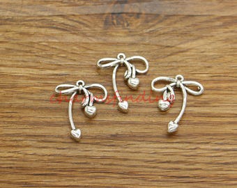 25pcs Bow Bowtie Charms Wedding Ribbon Gift Wrapping Charms Pendants Antique Silver Tone 20x24mm cf5192