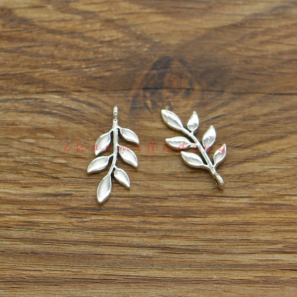 30pcs Curved Leaf Charm Link Tree Branch Twig Charm Antique Silver Tone 11x24mm cf4662