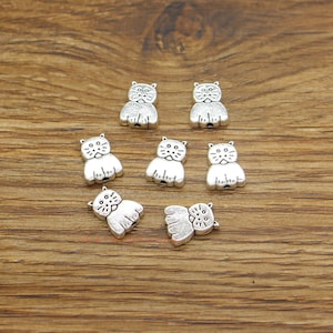 50pcs Small Mini Cat Feline Pet Beads Spacers Antique Silver Tone 9x11x3mm 1mm hole approx  cf3899