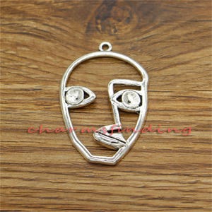 6pcs Large Mask Charms Masquerade Charms Antique Silver Tone 28x42mm cf3373