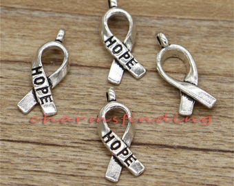 50pcs Awareness Ribbon Charms Hope Charm Antique Silver Tone 19x8mm cf0954