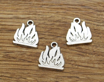 20pcs Flame Charms Blaze Fire Charm 2 Côté Antique Silver Tone 17x19mm cf1779