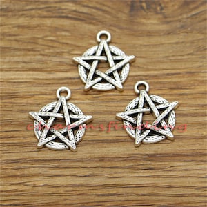 25pcs Pentagram Charms Five-pointed Star Charms Antique Silver Tone 18x20mm cf3304