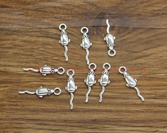 100 Uds. Encantos de ratón rata ratones encantos de animales tono plateado antiguo 6x22mm cf4164