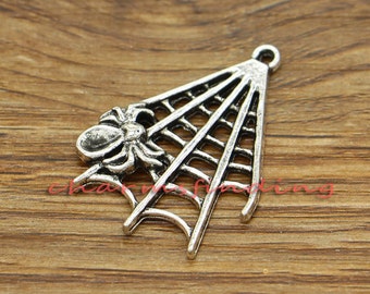 10pcs Large Spider Web Charms Halloween Charms Antique Silver Tone 23x32mm cf2747