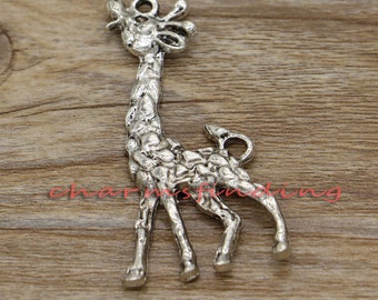 5pcs Large Giraffe Charms Pendants Animal Charms Antique Silver Tone 54x27mm cf1632