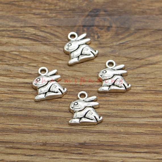 【AND A ASH】Parts Bunny Silver 30pcs Rabbit Charms Rabbit Hare Charms Animal Charms Antique