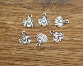 50pcs Shell Charms Beach Charm Classic Shape Antique Silver Tone 13x15mm cf4143