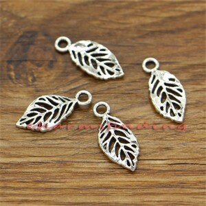 50pcs Leaf Charms Tree Leaves Charm Antique Silver Tone 19x9mm cf2448