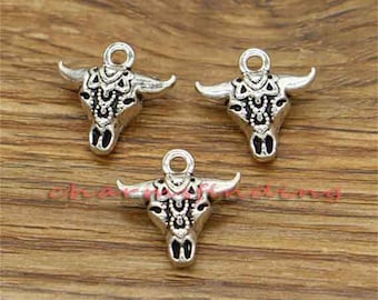 15pcs Cattle Skull Charms Longhorn Charms Antique Silver Tone 16x17mm cf3035