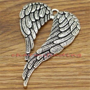 3pcs Angel Wing Charms Pendants Antique Silver Tone 47x68mm cf2545