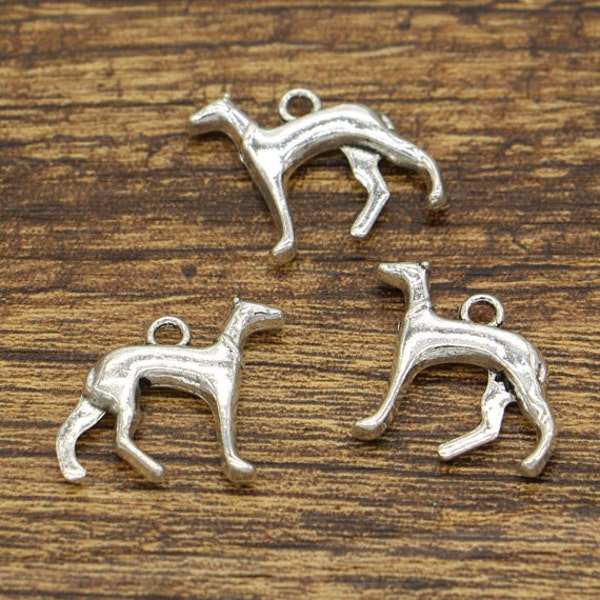 15pcs Dog Charm Whippet or Greyhound Animal Charms Antique Silver Tone 19x18mm cf2309