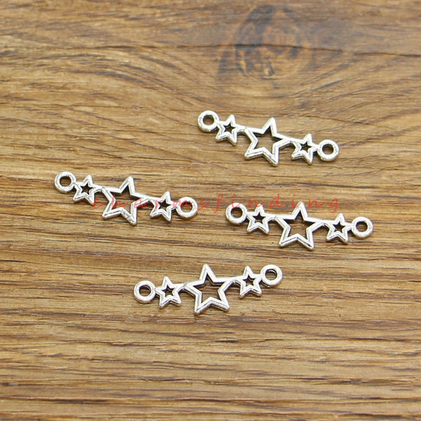 50pcs 3 Trois étoiles Connecteur Charmes Liens Double Face Charmes Bulk Links Bijoux Bracelet Accessoires Antique Silver Tone 9x25mm cf4759