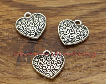 20pcs Heart Charm Love Charms Valentines Charms 2 Sided Charms Antique Silver Tone 15x16mm cf1710