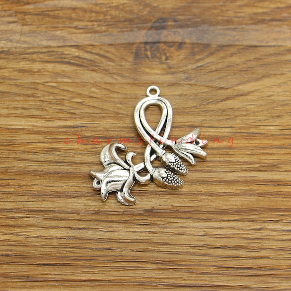 10pcs Large Lily Flower Floral Charms Garden Charm Lovely Calla Lily Antique Silver Tone 33x37mm cf4784