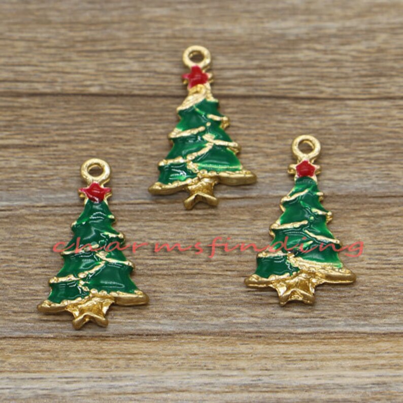 5pcs Christmas Tree Charms Star Charms Gold Plated Enamel Etsy