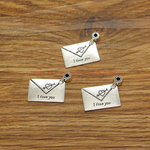 15 piezas I Love You Envelope Charms, Love Letter Charm, Mail Charm, Love Envelope With Heat And Arrow, Antique Silver Tone 24x18mm cf4915