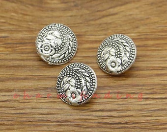 20pcs Metal Flower Buttons, Floral Flower Button Great for Leather Wrap Clasps Clothing and more Antique Silver Tone 17x17x8mm cf3830