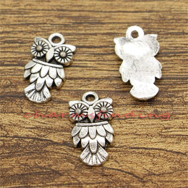 30pcs Owl Charms Bird Charm Antique Silver Tone Charm 20x11mm cf0882