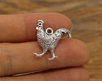 10pcs Rooster Charms Poultry Charms Antique Silver Tone 19x31mm cf4555