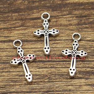 50pcs Cross Charms Religious Crucifix Charms Antique Silver Tone 21x12mm cf0099