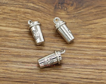 6pcs Tasse à café 3D Charmes de café Boire Charms Antique Silver Tone 10x21x10mm cf3923