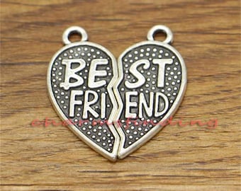 15sets Best Friends Set Charms 2 Piece Set Charm Antique Silver Tone 26x29mm cf0684